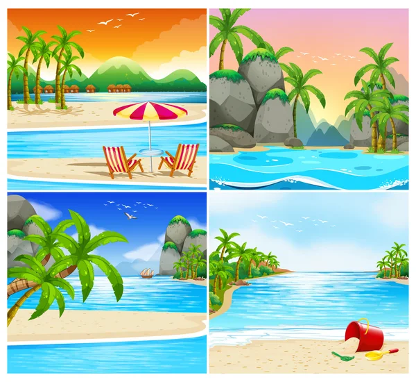 ビーチと島の 4 つのシーン — ストックベクタ