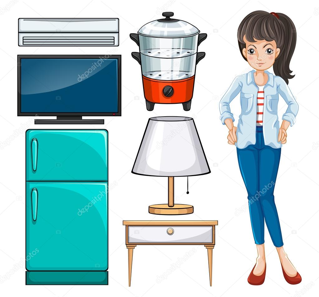 Woman and household equipment