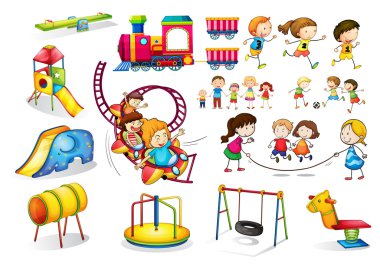 Children playing and playground set clipart