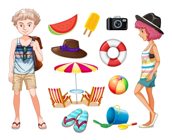 Hipsters and beach objects — Stock Vector