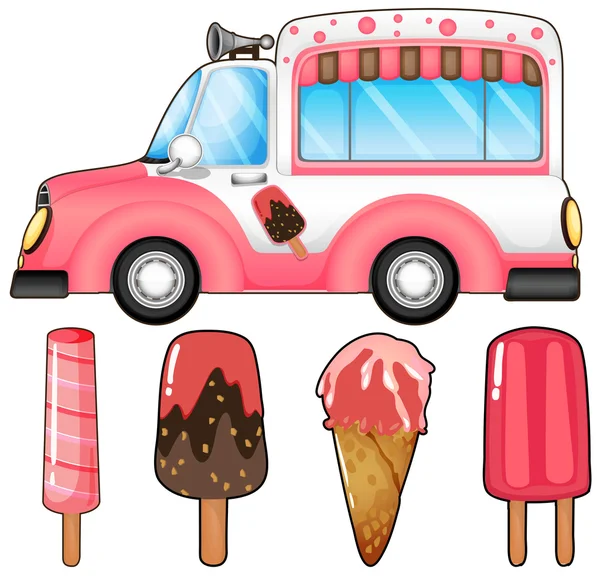 아이스크림 트럭 및 많은 아이스크림 — 스톡 벡터