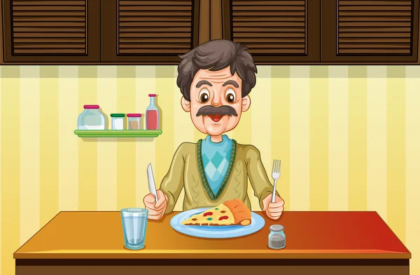 Viejo comiendo en el comedor — Vector de stock