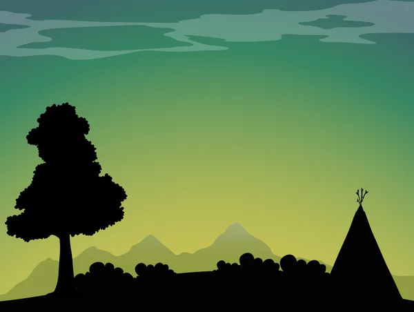 Camping Silhouette al atardecer — Archivo Imágenes Vectoriales