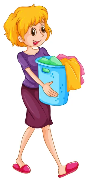 Woman carrying laundry basket — Stock Vector