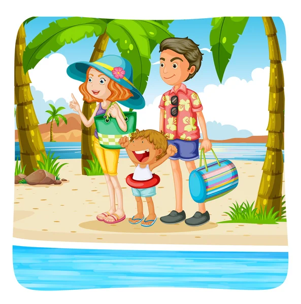 Famille prenant des vacances sur la plage — Image vectorielle
