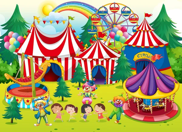 Crianças se divertindo no circo — Vetor de Stock