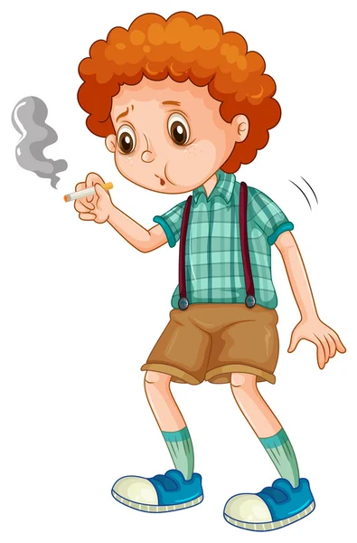 Маленький хлопчик намагається курити сигарету — стоковий вектор