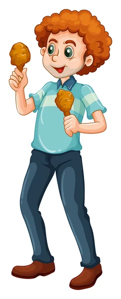 Man eating chicken alone — Stock Vector