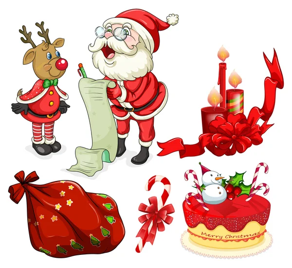 Carte-éclair de Noël avec Père Noël et ornements — Image vectorielle