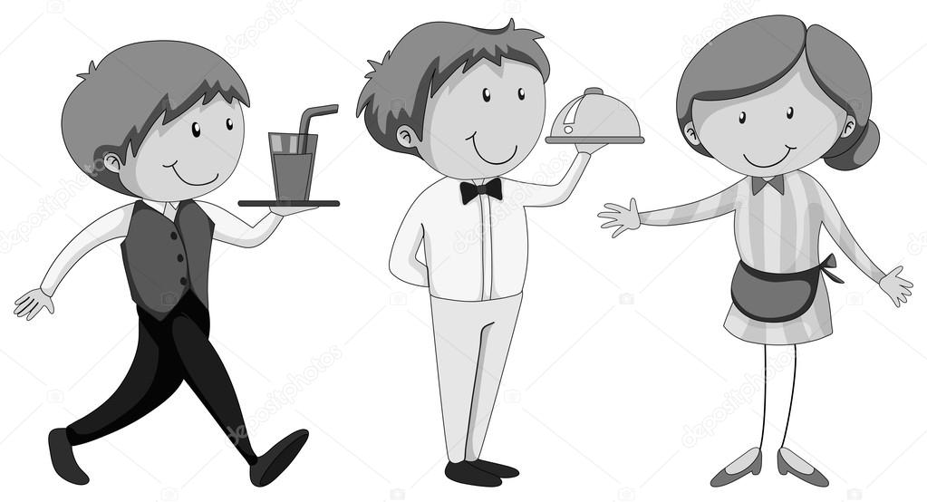 Male and female waiters serving