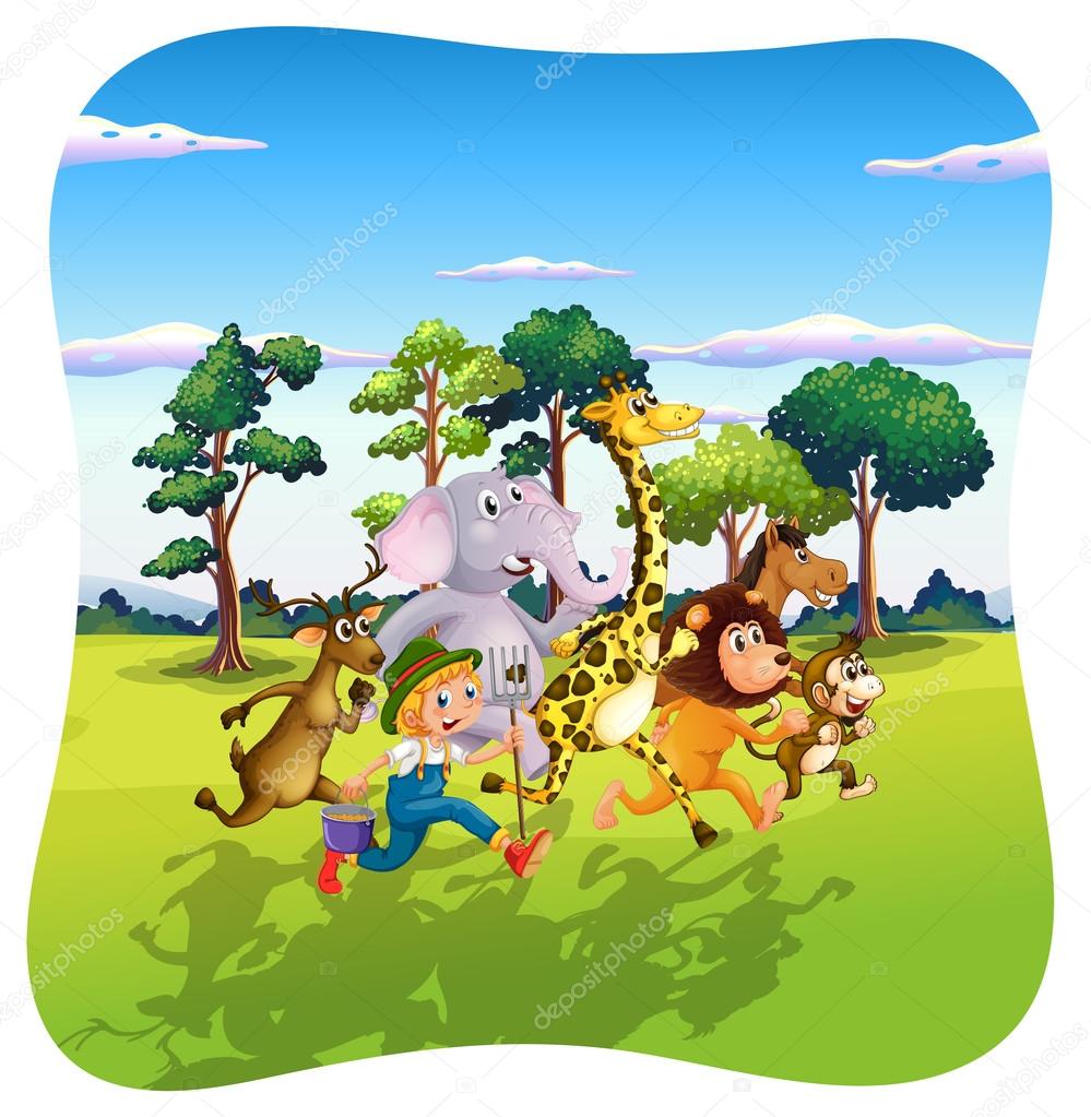 Animals and farmer running in nature Stock Vector Image by ©interactimages #82445142 Animals and farmer running in nature Stock Vector Image by ©interactimages #82445142