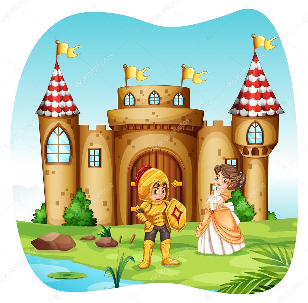 Knight and princess with castel