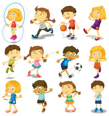 Boy and girl doing many activities vector Boy and girl doing many activities vector