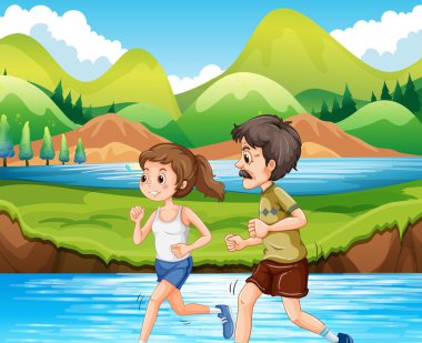 Erkek ve kadın parkta koşu