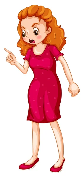 Angry woman in red dress — Stock Vector