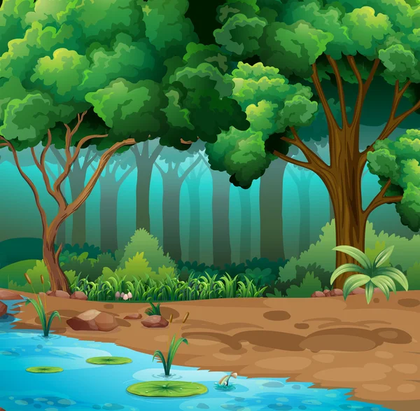 Río corre a través de la selva — Vector de stock