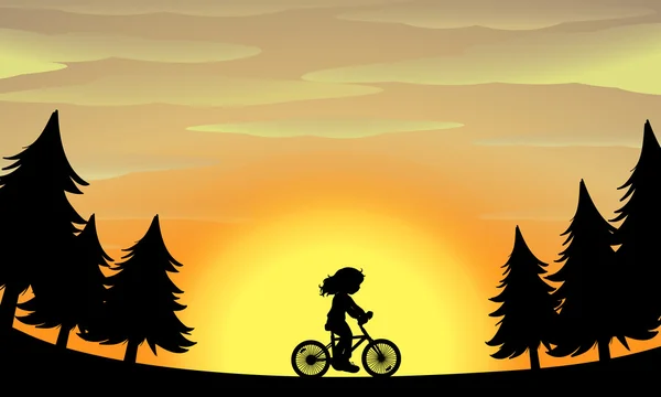 Silhouette girl riding bike in the park — Stock Vector