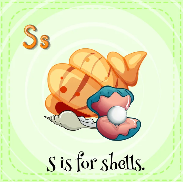 Flashcard letter S is voor shells — Stockvector