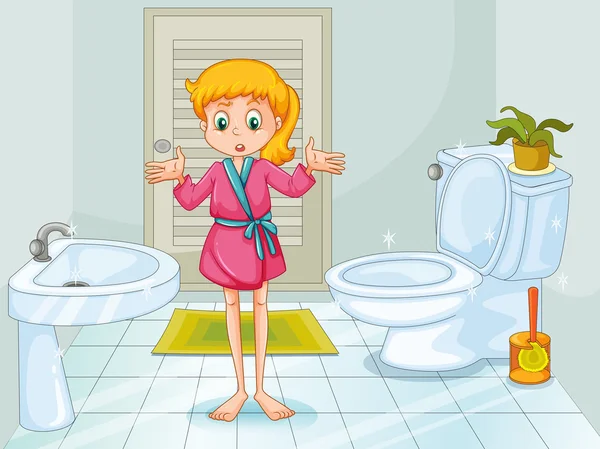 Girl standing in clean bathroom — Stock Vector