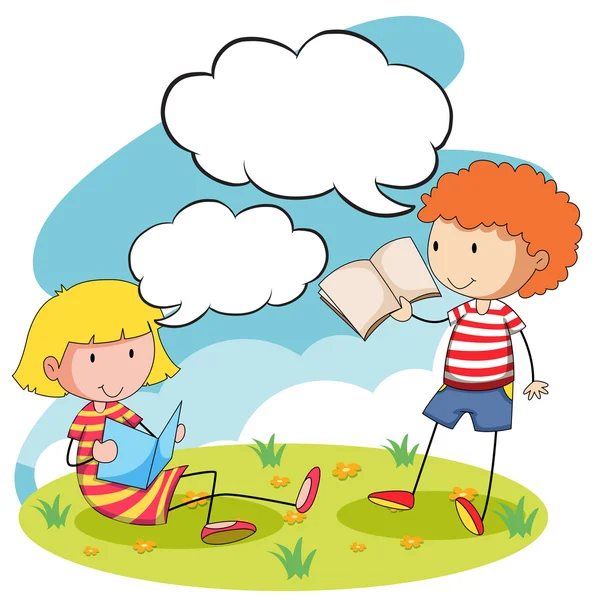 Boy and girl reading books in the park — Stock Vector