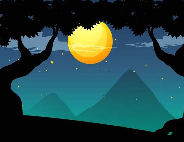 Silhouette escena del bosque en la noche de luna llena — Archivo Imágenes Vectoriales