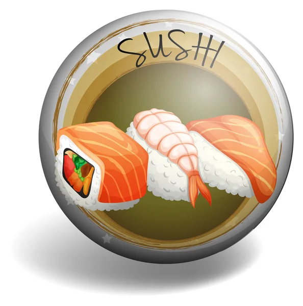 Sushi roll on round badge — Stock Vector