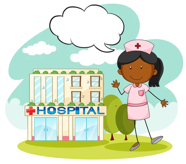 Enfermeira em pé em frente ao hospital — Vetor de Stock