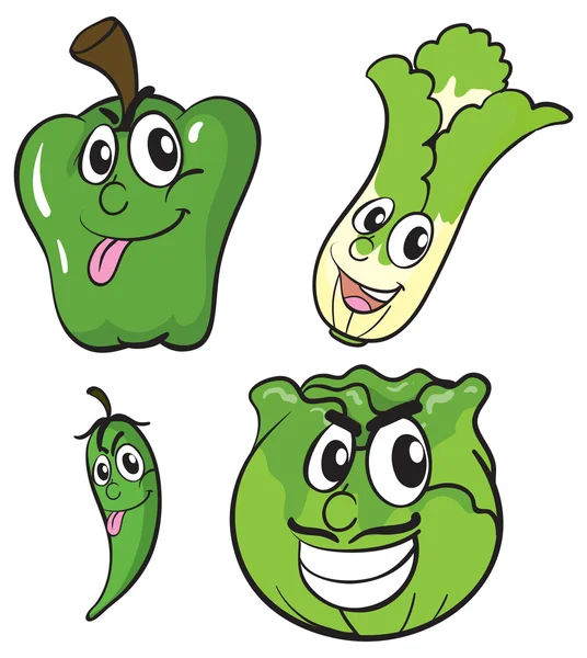 Legumes verdes com expressões faciais —  Vetores de Stock