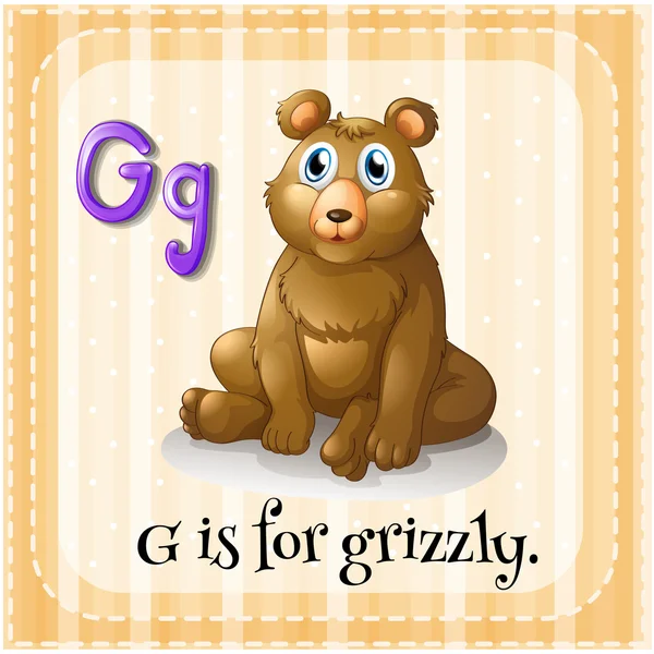 La letra G de Flashcard es para grizzly — Vector de stock