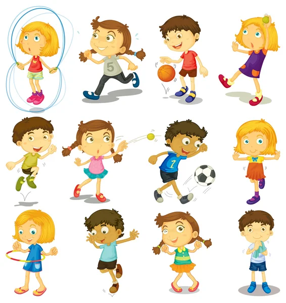 Boy and girl doing many activities — Stock Vector