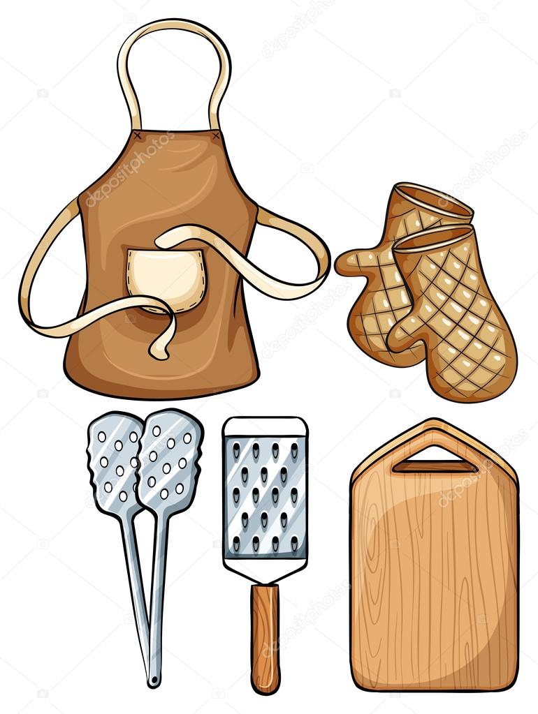 Kitchenware with apron and mittens