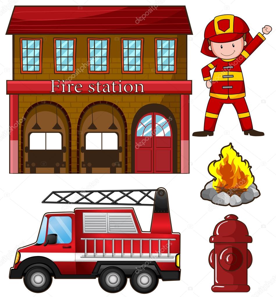 Fireman and fire station