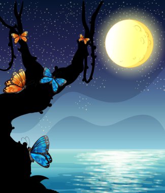 Siluet doğa sahne dolunay gecesi