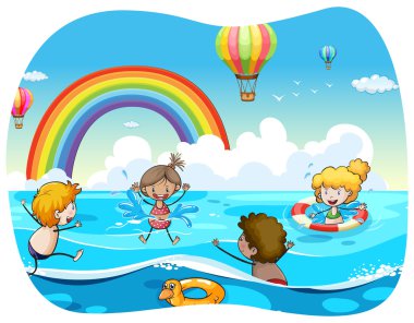Children swimming in the ocean clipart