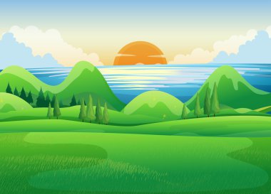 Gün batımında yeşil alan