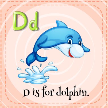 Flashcard harf D için yunus balığı