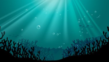 Silhouette underwater scene with coral reef clipart