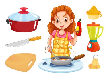 Download Woman Cooking And Kitchenwares Free Vector Eps Cdr Ai Svg Vector Illustration Graphic Art