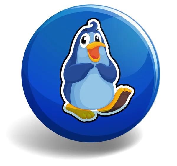 Blauwe pinguïn op ronde badge — Stockvector