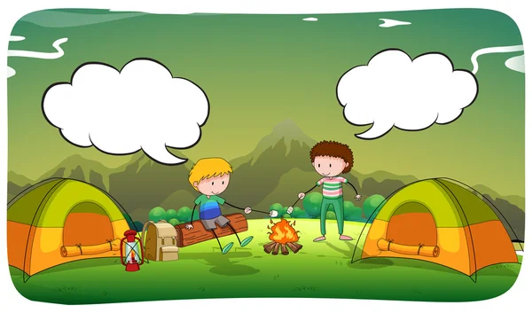 Boys camping out in the field — Stock Vector