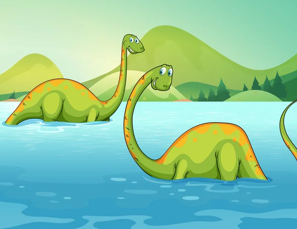 Dinosaurios parados en el río — Vector de stock