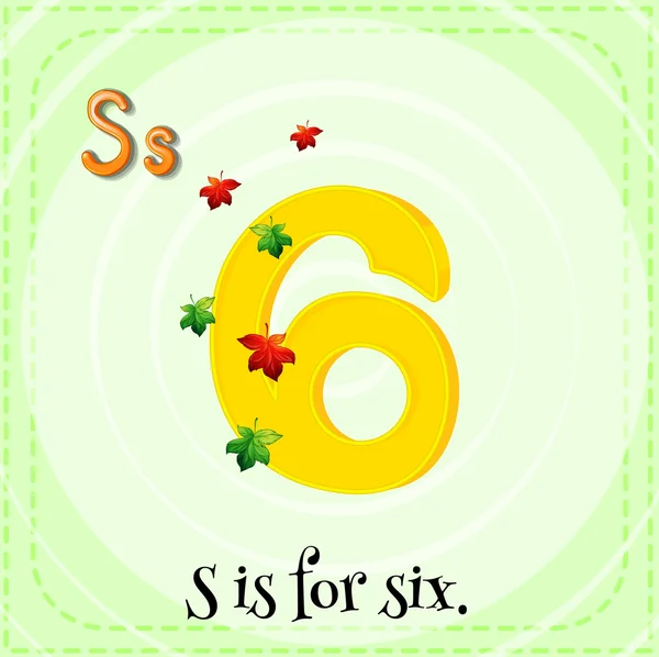 Flashcard letter S is for six — Stock Vector