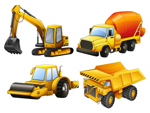 Tractors and bulldozers in yellow — Stock Vector