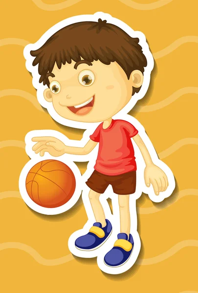 Kleine jongen spelen basketbal — Stockvector