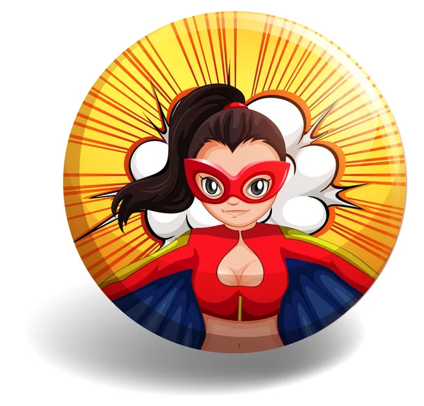 Female superhero on round badge — Stock Vector