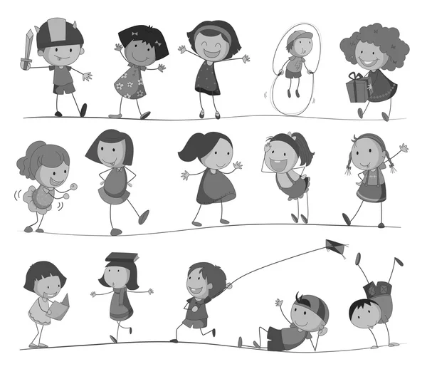 Niños y niñas haciendo diferentes actividades — Vector de stock