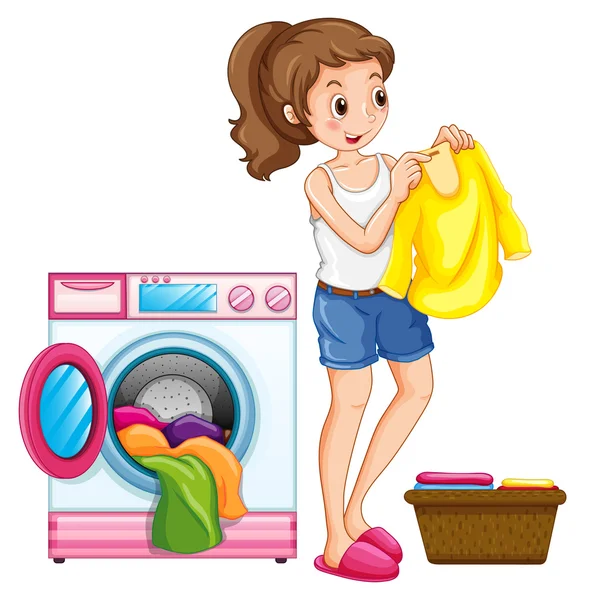 Femme laver les vêtements dans la maison — Image vectorielle