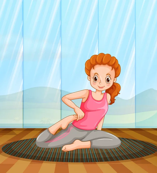 Femme faisant du yoga dans la chambre — Image vectorielle