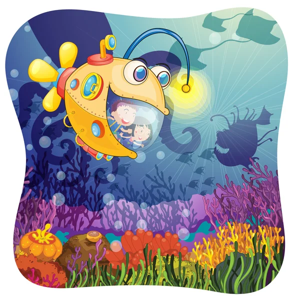 Bambini in sottomarino sott'acqua — Vettoriale Stock