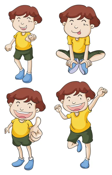 Little boy in four different poses — Stock Vector